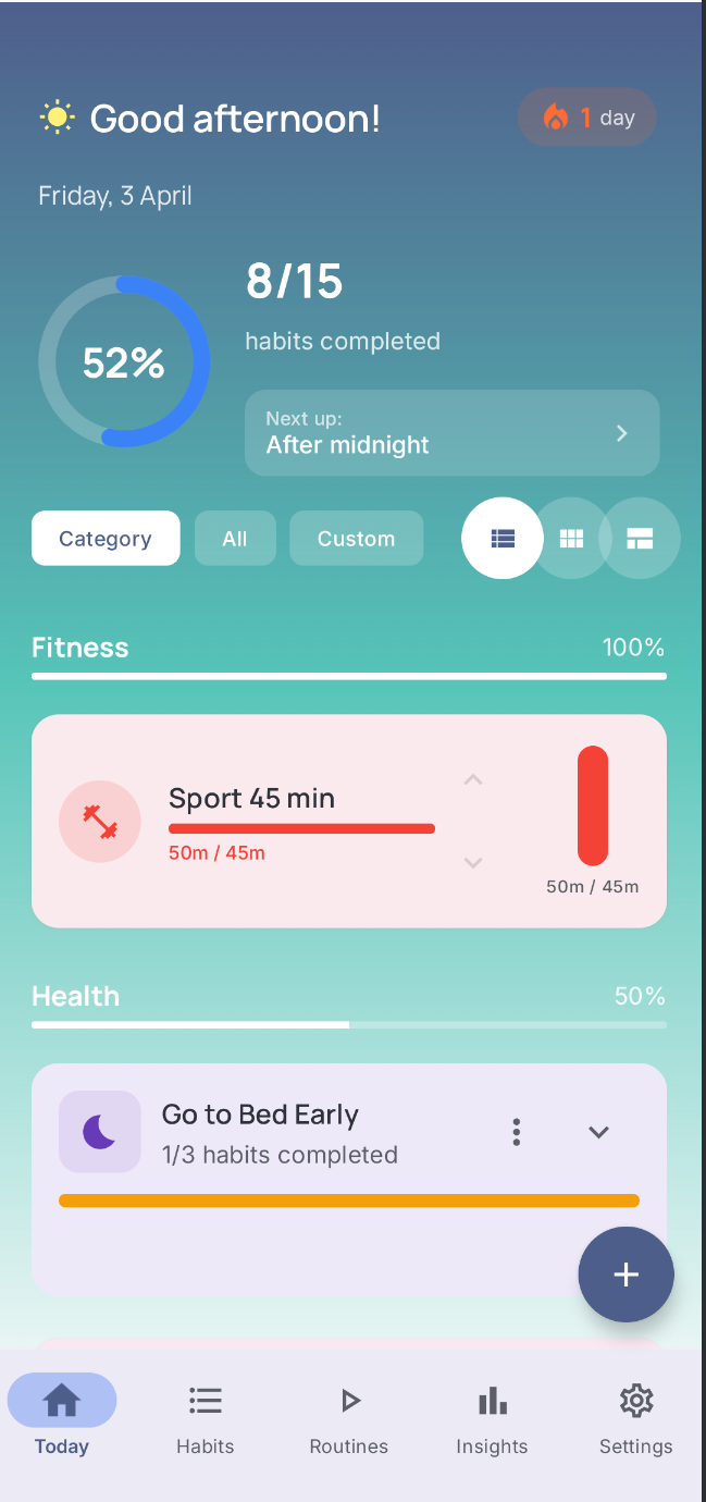 Écran Today de Routini