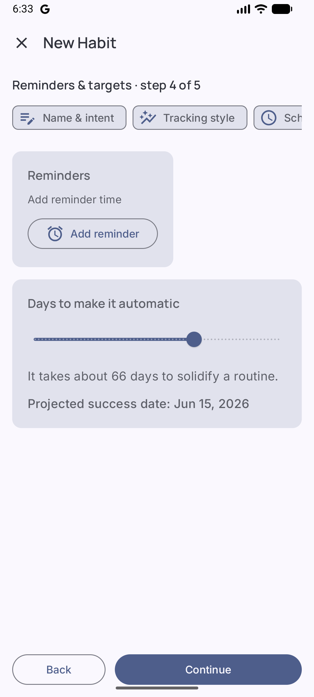 Créer une habitude — rappels