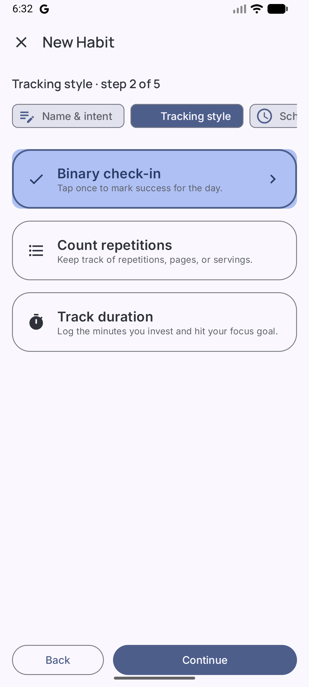 Créer une habitude — type de suivi